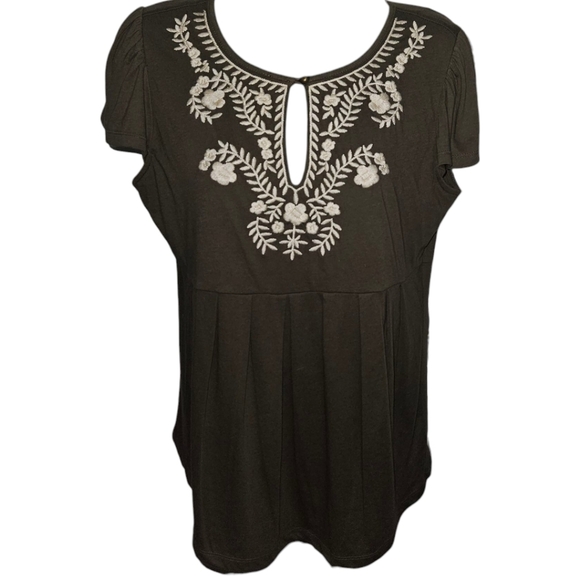 MICHAEL Michael Kors Floral Stitched Peek Hole Short Sleeve Top - Picture 1 of 2